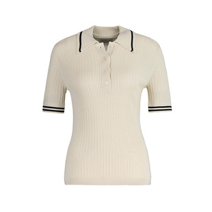 GANT/甘特夏季女士复古休闲上衣撞色绞花翻领垂感短袖针织POLO衫