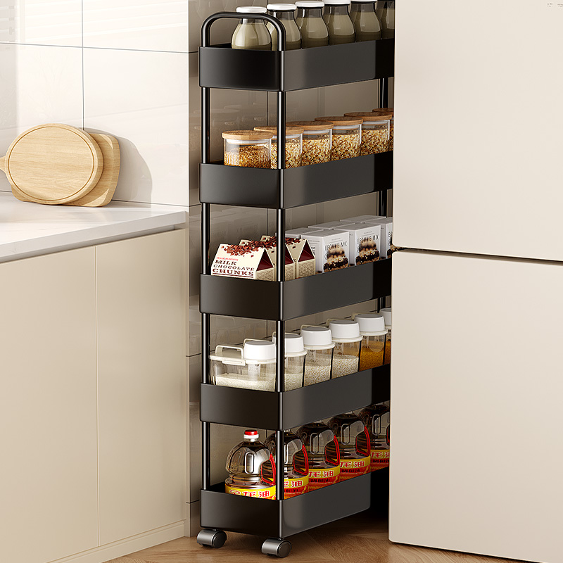 10cm夹缝隙收纳柜厨房置物架冰箱侧面抽拉篮卫生间极超窄缝小推车