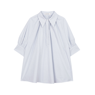BLANK LABEL全棉砂皱平纹泡泡袖衬衫女夏新款小衫设计感小众上衣