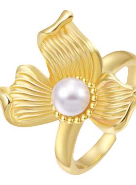 FLV夕日鸢尾戒指 繁花梦境系列轻奢复古小众设计高级感原创开口戒