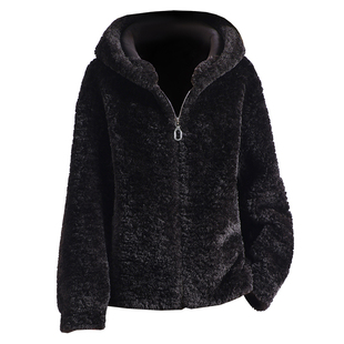 仿羊剪绒大衣女2025冬新短款连帽大牌正品仿羔羊毛毛颗粒皮草外套