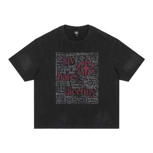 DICETINY 印花短袖T恤男士2025新款美式高街情侣装白色半袖上衣