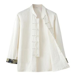 春秋唐装男款中国风中式服装弹力纯棉长袖复古盘扣汉服古风居士服