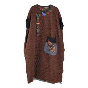 兮风文艺拼接复古不规则连衣裙2025秋冬新颖东方韵宽松文艺棉袍子