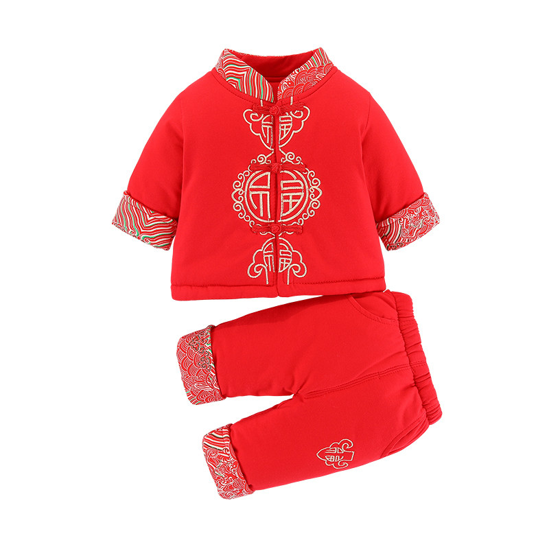 婴儿拜年服秋装冬季男童唐装过年喜庆新年装男宝宝抓周岁礼服套装