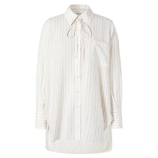 商场同款 摩萨克夏莱赛尔100慵懒条纹印花休闲衬衫女