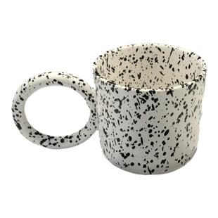 北欧墨点杯子大把手黑色ins风陶瓷马克杯圆环水杯韩国小众咖啡杯
