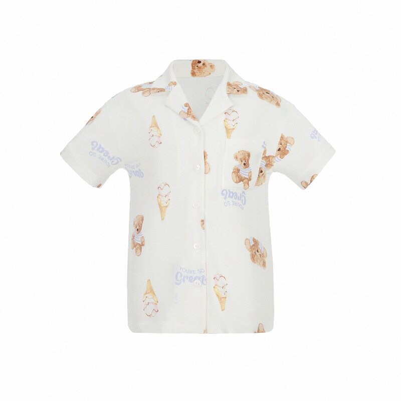 爱慕儿童女孩3A抗菌家居服开衫短袖睡衣A类春夏新品|奶皮衣