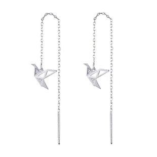 s925银闪钻千纸鹤耳线女潮简约气质超仙森系长款耳坠显脸瘦耳环