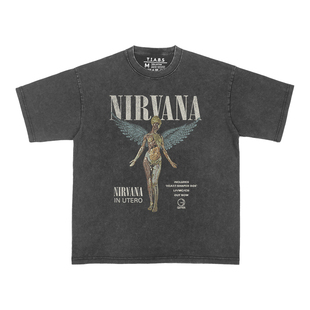 TIABS涅槃乐队Nirvana短袖水洗做旧复古In Utero摇滚落肩纯棉T恤