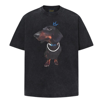 美式复古潮牌腊肠狗短袖t恤