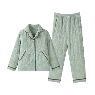 三枪冬季家居服套装男三层加厚杨梅绒夹棉保暖抗静电睡衣女可外穿