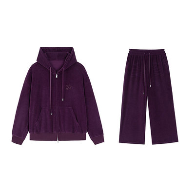 晶咕黑标JGGU【融雪午后】春季新款水洗刺绣卫衣裤子两件套装