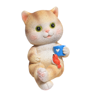 可爱小猫喝咖啡桌边装饰阳台庭院花盆坐姿摆件吊脚电视柜布景摆设