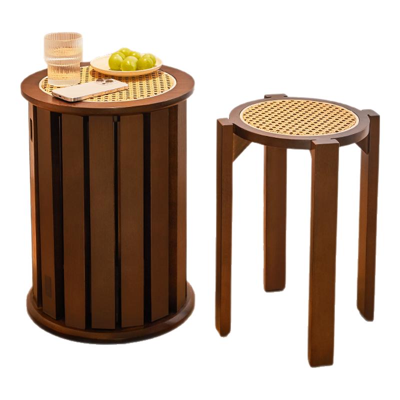 藤编凳子可叠放实木餐凳堆叠凳圆凳叠叠乐板凳家用餐桌吃饭高凳子