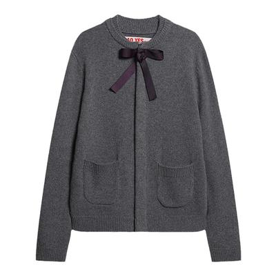 AOYES蝴蝶结针织开衫秋冬新款