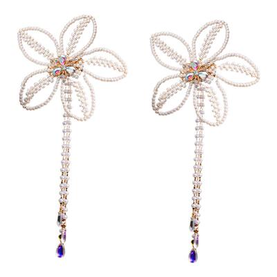 古风发夹白色花朵长流苏