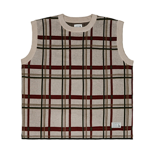 CENLES 美式校园格纹羊毛针织马甲宽松坎肩毛衣背心抗起球