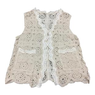 韩国东大门春夏镂空勾花马甲女森系复古时尚薄款百搭坎肩马夹上衣