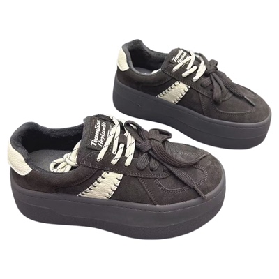 真皮女鞋韩版厚底加绒保暖德训鞋