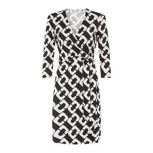 [100%真丝 品牌经典]DVF黑白大锁链针织桑蚕丝裹身连衣裙MR38E00