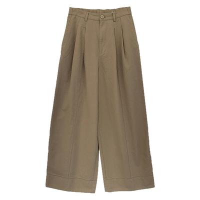 日杂风宽边直筒纯棉休闲裤