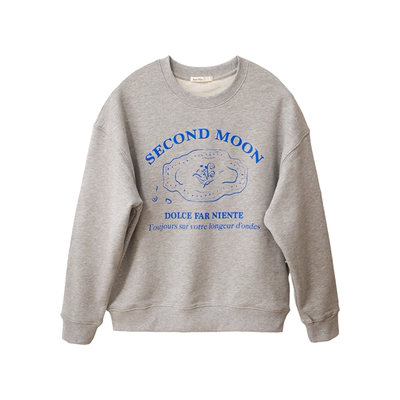 SecondMoon圆领套头卫衣女2024春秋季新款字母印花宽松显瘦慵懒风