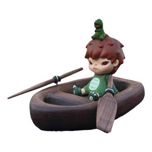 车载桌面玩偶手办小船底座黑胡桃实木精油扩香器原创设计送人礼物