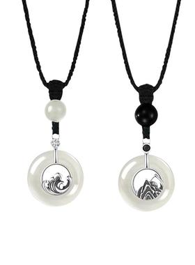 海誓山盟和田玉平安扣情侣项链