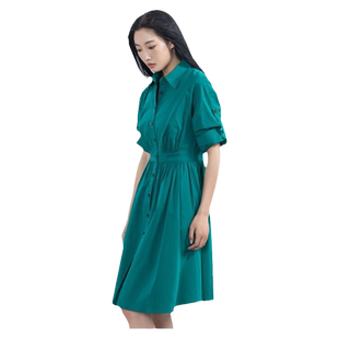 Yifini/易菲中长款中袖翻领衬衫连衣裙女夏装新款收腰A字裙