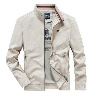 战地苏罗春秋季男士纯棉工装风立领夹克外套中年爸爸装宽松全棉潮