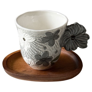 复古手作下彩釉浮雕隐花季陶瓷马克杯大容量水杯咖啡杯子小众礼物