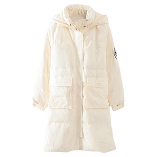 一线大品牌撒柜清仓女装秋冬保暖防风抗寒白色连帽长款羽绒服L021