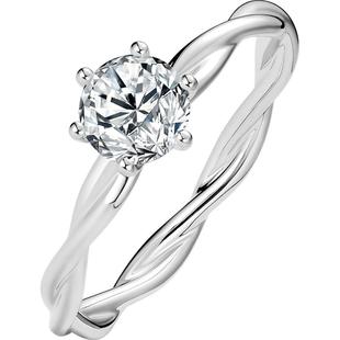 T周六福白18K金钻戒天然真钻璀璨au750单镶30分钻石求婚戒送女友