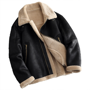 皮袄男款冬季加厚皮毛一体羊羔绒外套男大码机车海宁皮草棉衣棉服