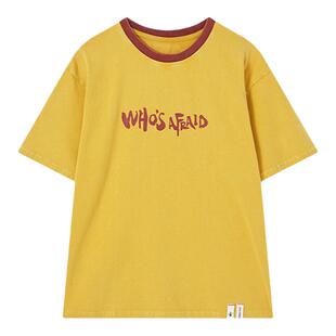 奕张大2023年朱敬一联名春装美式风棉T恤女街头字母圆领短袖上衣