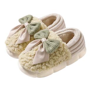 蝴蝶结棉拖鞋女冬季2024新款家居室内加绒保暖厚底包跟棉拖鞋女士