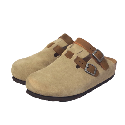 双穿撞色半包勃肯鞋真牛皮软木底