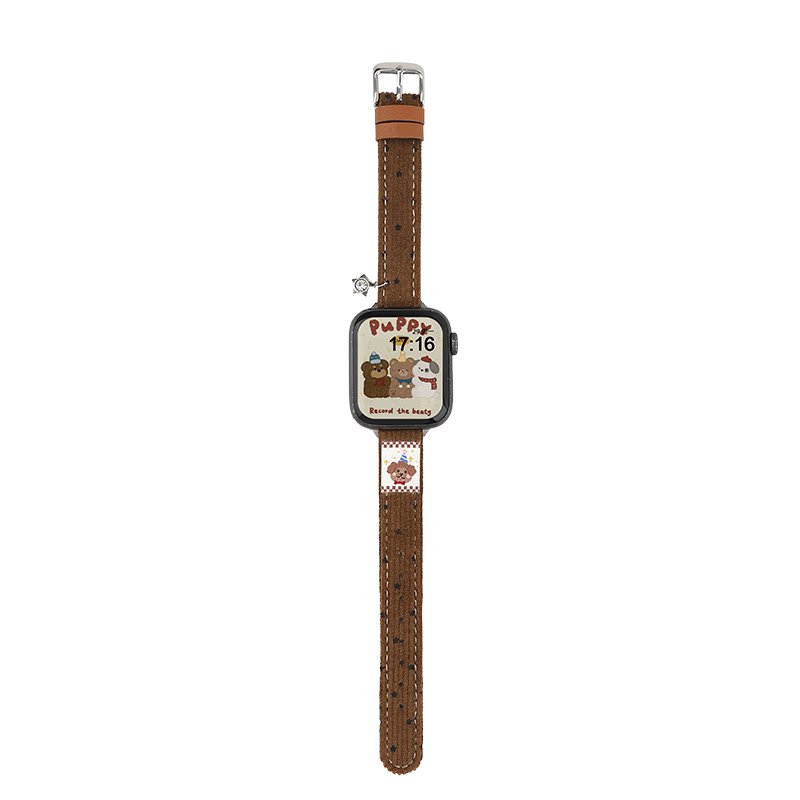 【灯芯绒】适用于苹果手表表带applewatchs11代春夏女款iWatch10星星刺绣s9可爱41mm小狗SE吊饰Ultra创意s6/7