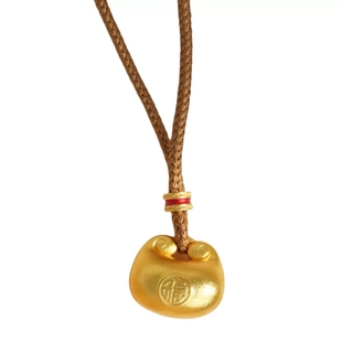 古法沙金小胖福袋吊坠项链女新中式金坨坨颈链高级感编绳毛衣链