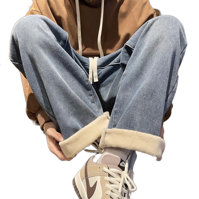 加绒牛仔裤，保暖显高两不误