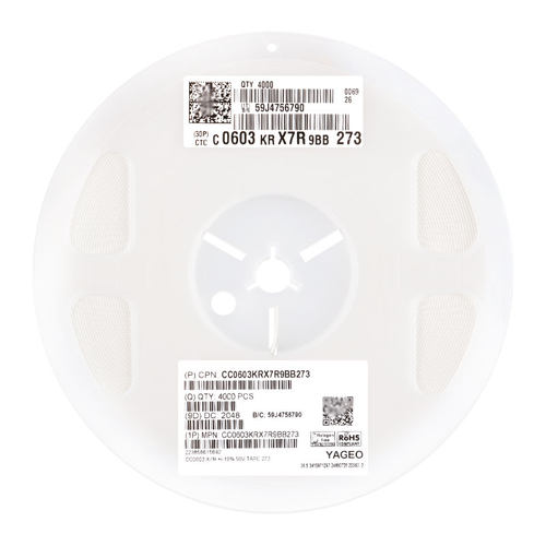 原装 0603贴片电容 27nF(273) ±10% 50V X7R CC0603KRX7R9BB273