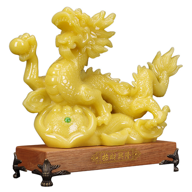 生肖玉石招财龙桌面书房工艺品