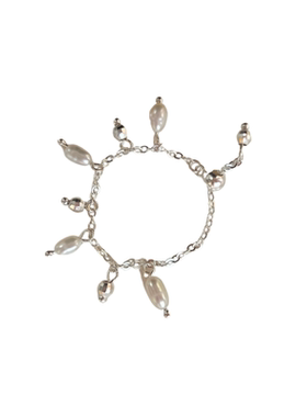 女925银珍珠链条抽拉可调节戒指