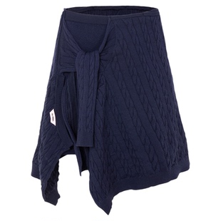 ALL BEINGS26SS春季新款藏青拼接假两件羊毛针织不规则半身裙