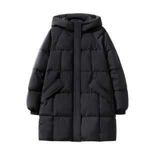 班尼路中长款连帽棉服女冬季新款宽松休闲加厚保暖百搭棉袄外套N