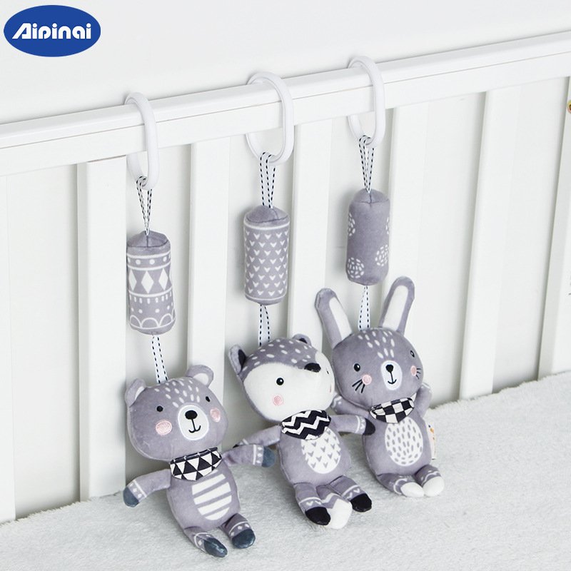 17Aipinqi婴儿玩具风铃手推车毛绒车悬挂宝宝车床两用挂件挂式灰