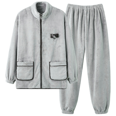 秋冬季长袖珊瑚绒男士睡衣