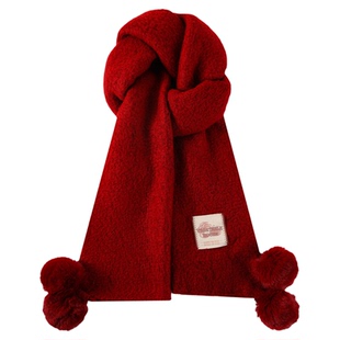 可爱粉色围巾女款2025新款冬季加厚挂球甜美少女风显白配大衣防寒