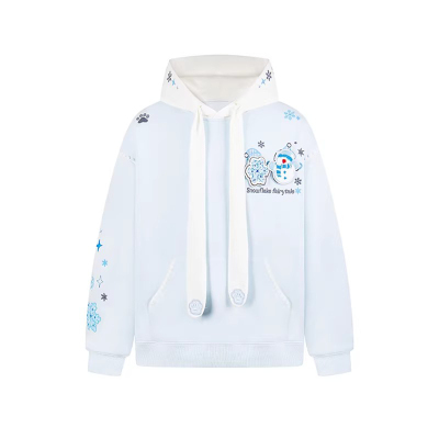 文文不乖原创雪人蝴蝶结帽绳刺绣连帽卫衣男女宽松情侣装雪花外套